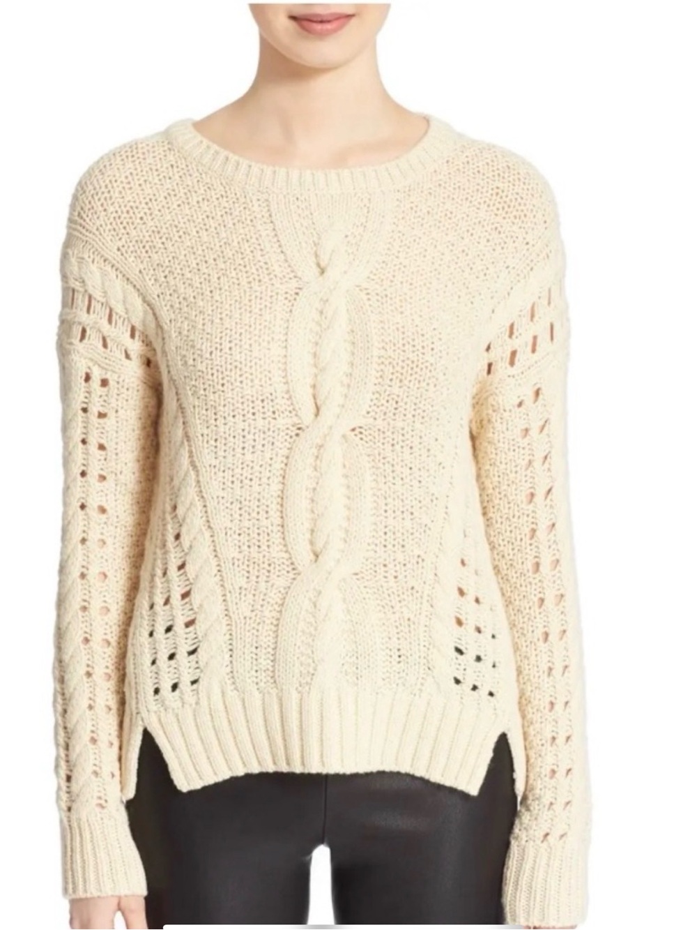 Vince Crop Cable Openwork Yak-Wool Blend Sweater